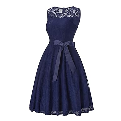 Auifor Frauen Vintage Prinzessin floraler Spitze Cocktail Ausschnitt Party Aline Swing Dress