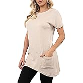 Aphratti Womens Short Sleeve Tunics or Tops to Wear with Leggings Casual Summer Long Shirts with Pockets