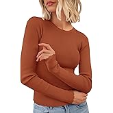 PRETTYGARDEN Womens Long Sleeve Shirts Ribbed Knit Fitted Cute Tops for Women Trendy Basic Pullover Shirt Fall Clothes