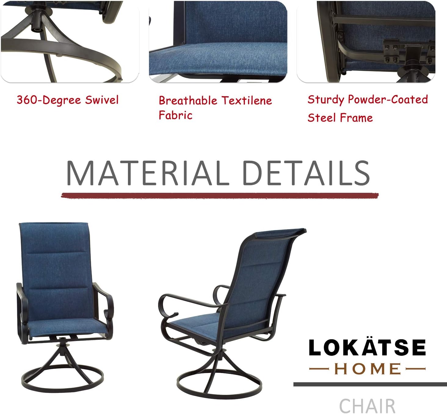 LOKATSE HOME 2 Pieces Outdoor Bistro Furniture Patio Dining Set Metal Swivel Single Chairs, Blue : Garden & Outdoor