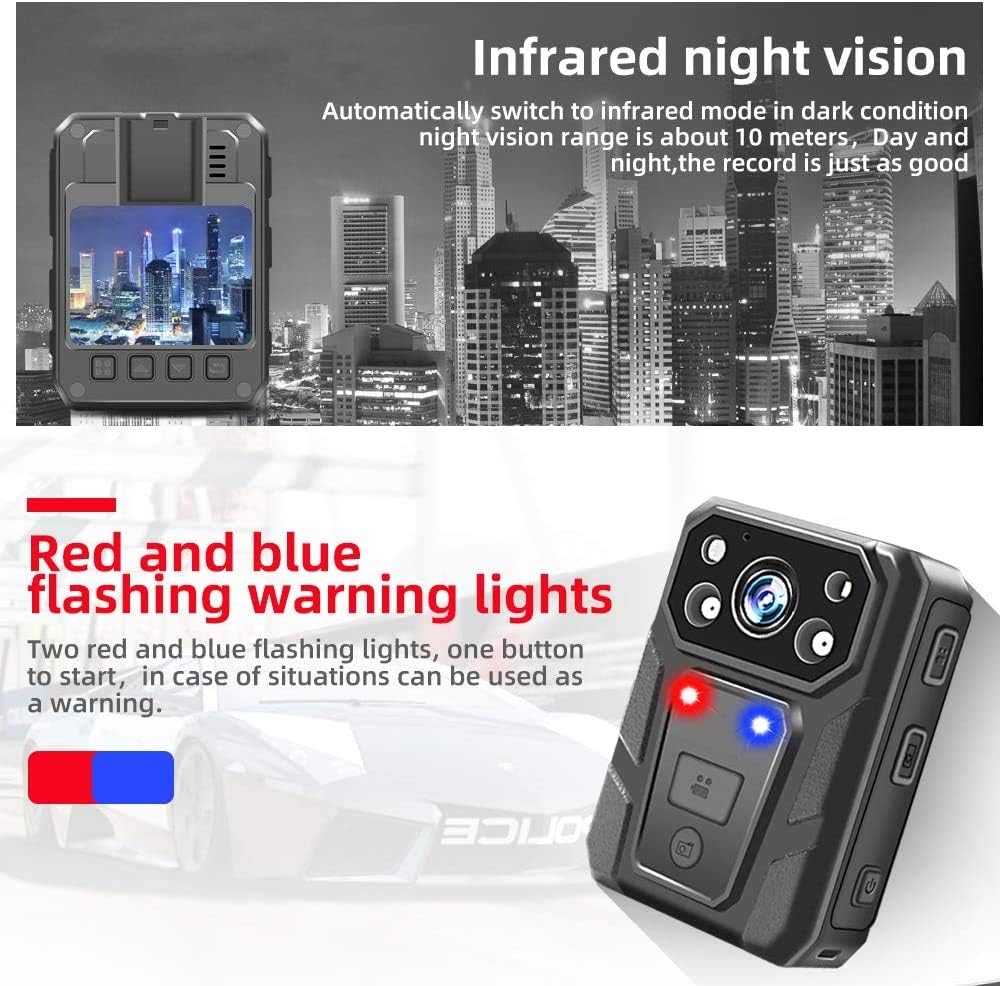 Police Body Camera, 1080p HD Body Worn Camera with 2 Inch Display, Night Vision, 3600w Pixels, Waterproof, 3200mAh Battery, 15 Hours Recording, 64G Memory - Image 5