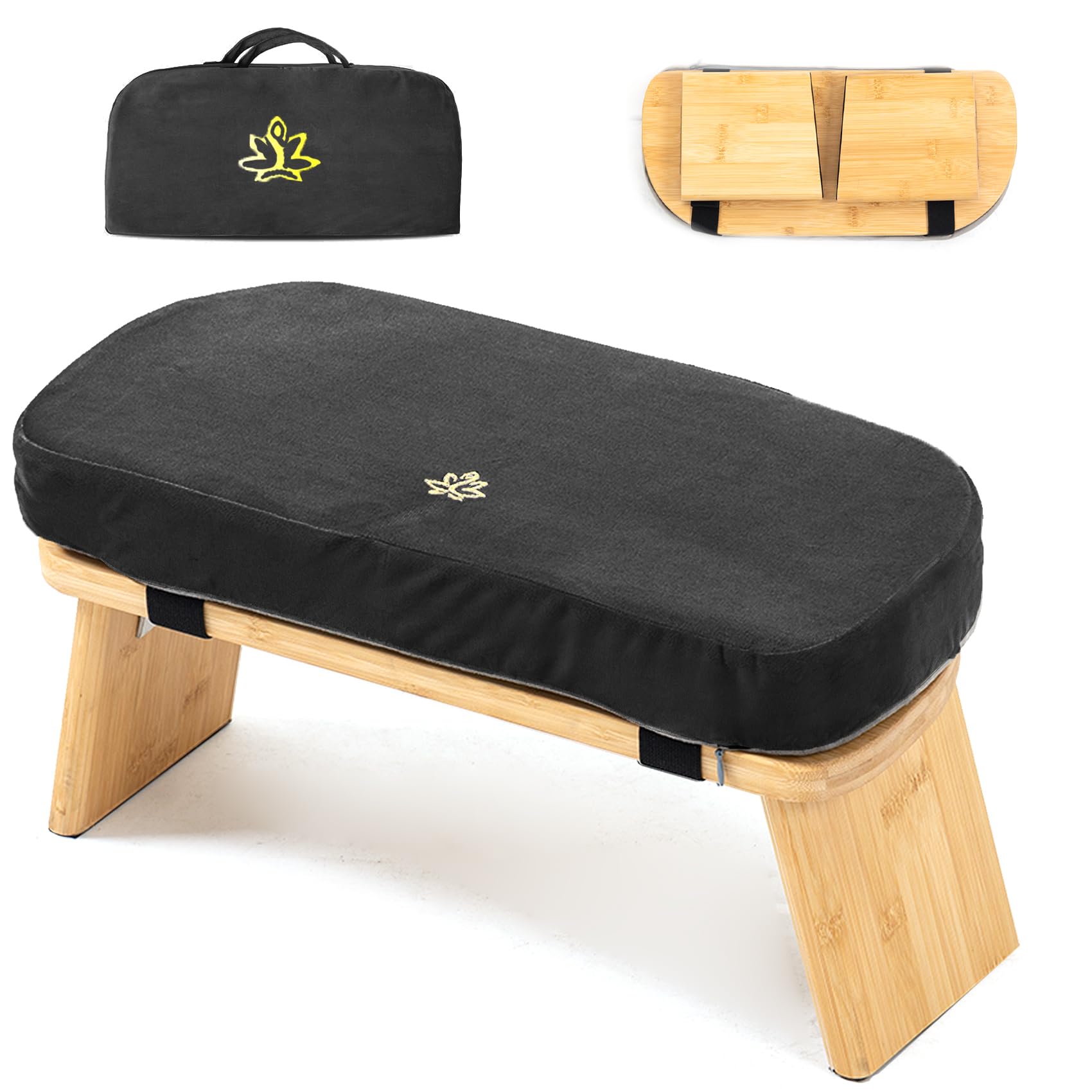 Photo 1 of Estleys Meditation Bench, Bamboo Meditation Stool, Folding Kneeling Meditation Bench, Seiza Prayer Bench, Prayer Bench with Meditation Cushion, Kneeling Stool(Black-Bag)