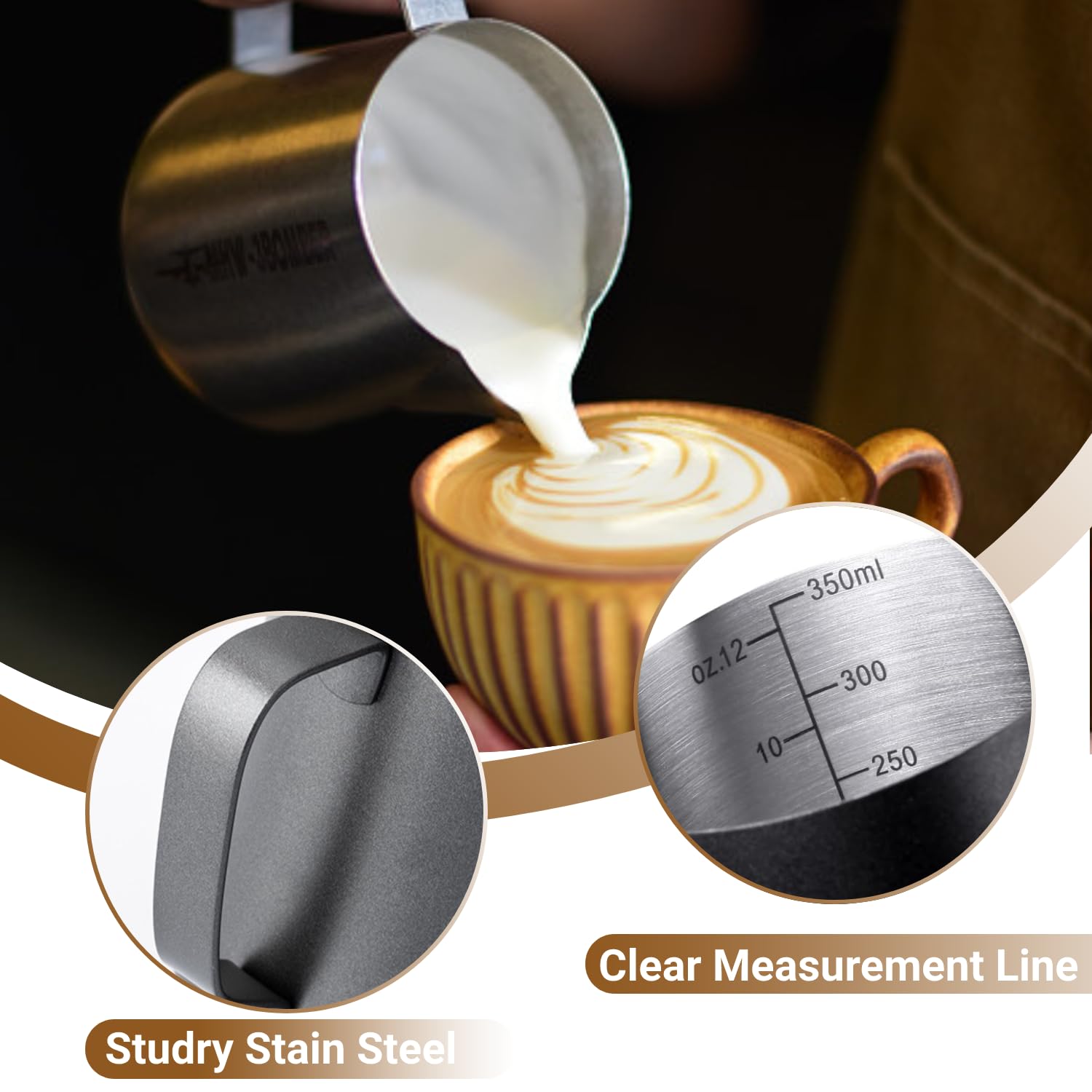 Milk Frothing Pitcher, 350ml/600ml (12oz/20oz) Milk Frother Cup Stainless Steel Jug Steaming Pitcher, Milk Coffee Cappuccino Latte Art Barista Steam Pitchers Milk Jug Cup with Decorating Pen