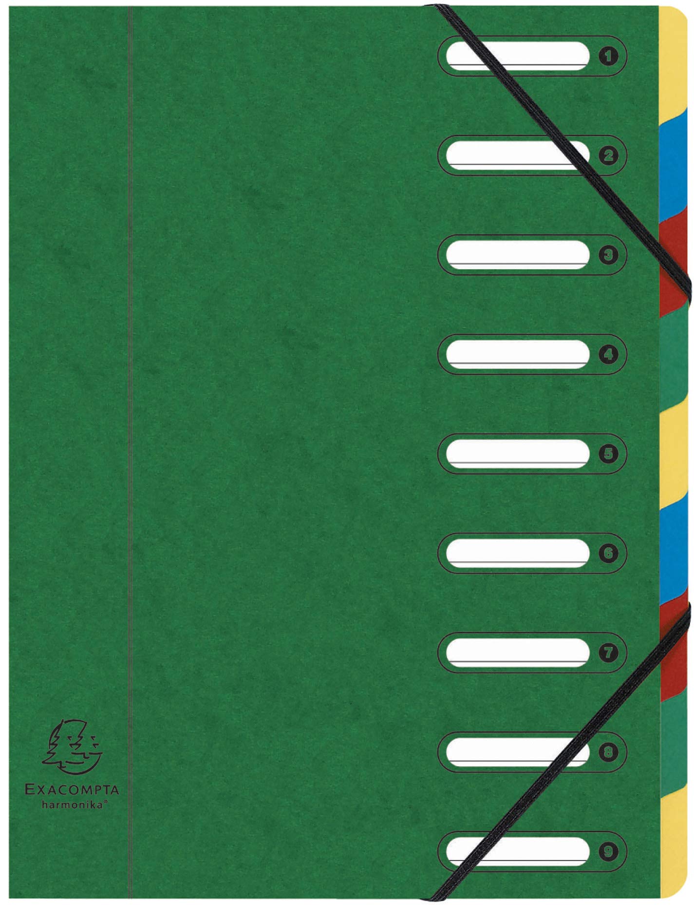 Exacompta - Ref 55093E - Multipart File with Expanding Spine - 245 x 320mm in Size, Suitable for A4 Documents, 425gsm Premium Pressboard, 9 Sections - Green