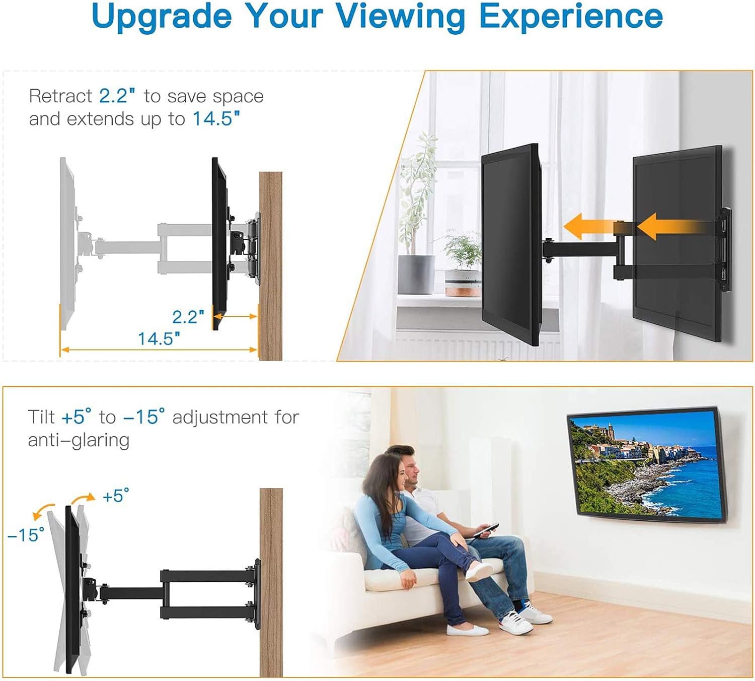 Full Motion TV Monitor Wall Mount Bracket Articulating Arms Swivels Tilts Extension Rotation for Most 13-42 Inch LED LCD Flat Curved Screen TVs & Monitors, Max VESA 200x200mm up to 44lbs by Pipishell: Home Audio & Theater