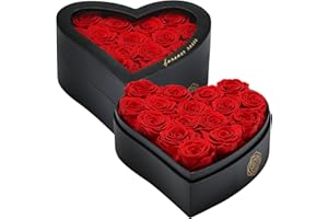 HERBMOTG 16 Forever Flowers in Heart Shaped Box - Preserved Roses Romantic Gifts for Her, Valentine’s Day, Anniversary, Wedding (Red)