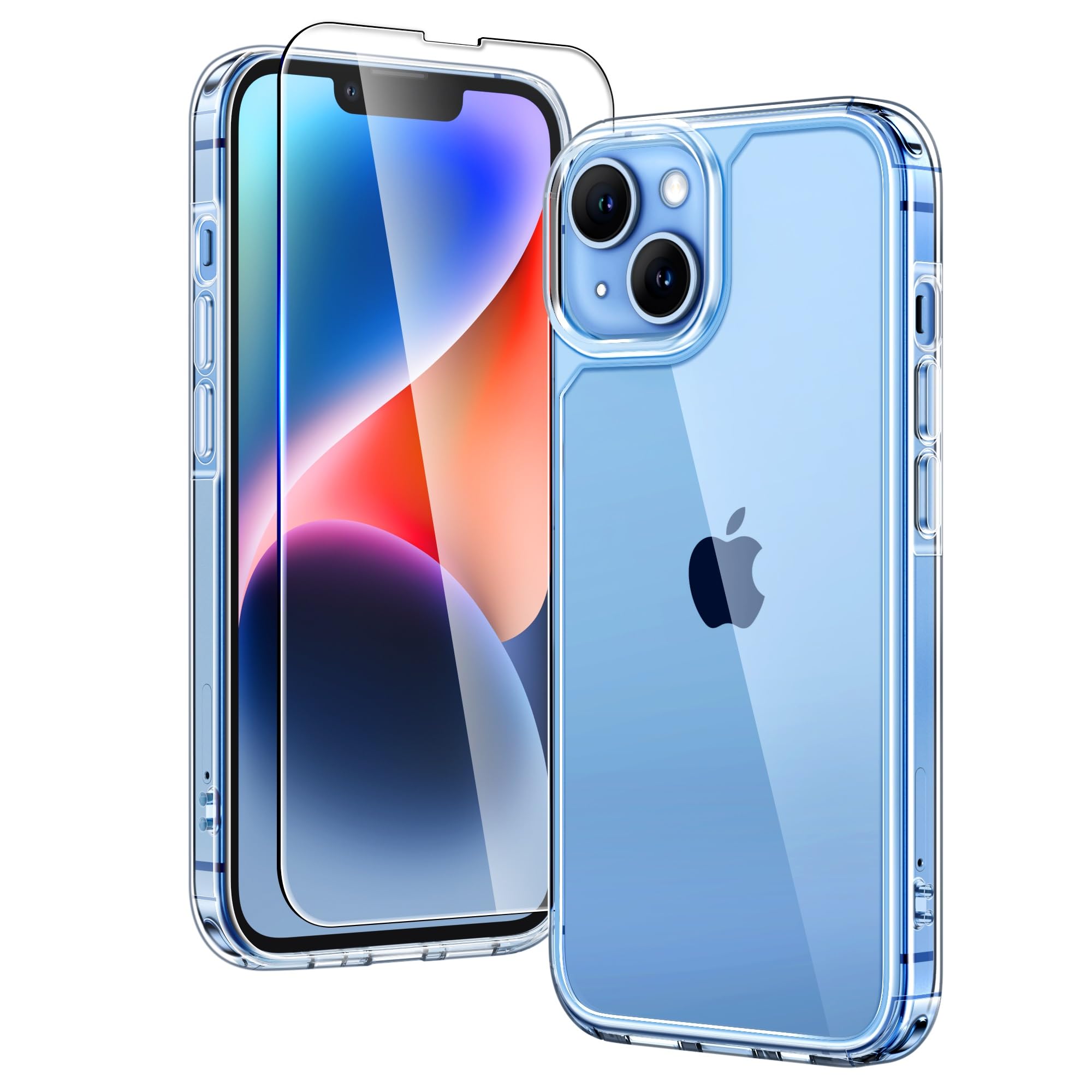 TAURI Clear for iPhone 14 Case, and HD Screen Protector, [Not Yellowing] [Military Grade Drop Protection] Shockproof Slim iPhone 14 Phone case 6.1" — image 1