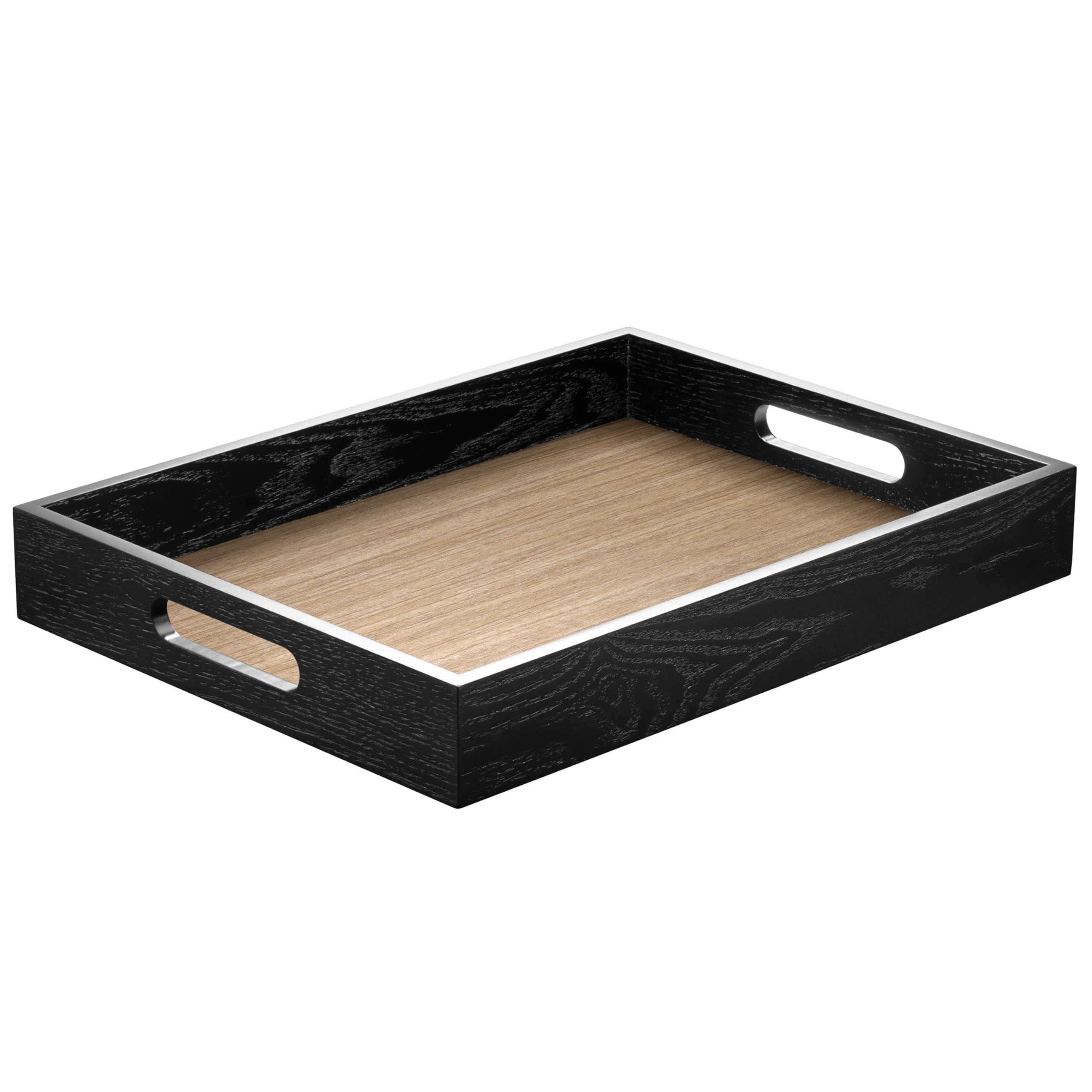 Photo 1 of ***(PARTS ONLY/ MAJOR DAMAGE/ NON FUNCTIONAL)***ATZYmolin Wood Serving Tray with Handles, Home Decorative Wooden Rectangle Ottoman Decor Platter Vanity Tray for Breakfast Dinner Drinks Kitchen Dining Living Bathroom Restaurants Black Wooden