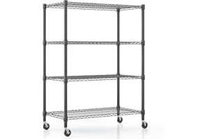 Himimi 18" D×36" W×72" H Storage Shelves with Wheels Metal Wire Shelving Unit 4 Tier Adjustable Shelving Heavy Duty Garage Shelf Organizer Rack Loads 1600LBS，Black