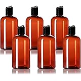 ljdeals 8 oz Amber PET Plastic Refillable Bottles with Black Disc Top Caps, Pack of 6, BPA Free, Made in USA