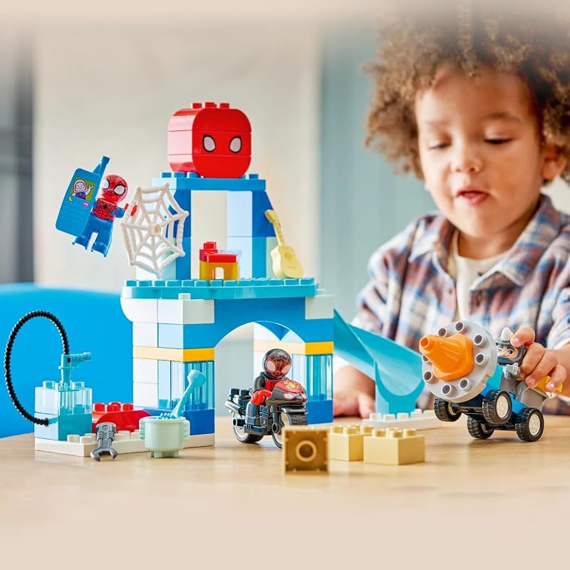Duplo Marvel Arachnocuartel do Spidey e a sua Superequipa – Super-heróis de brinquedo com mota e 3 figuras – Jogo Educativo para Competências Motoras Finas – Presente para Crianças 2+ Anos – 10464
