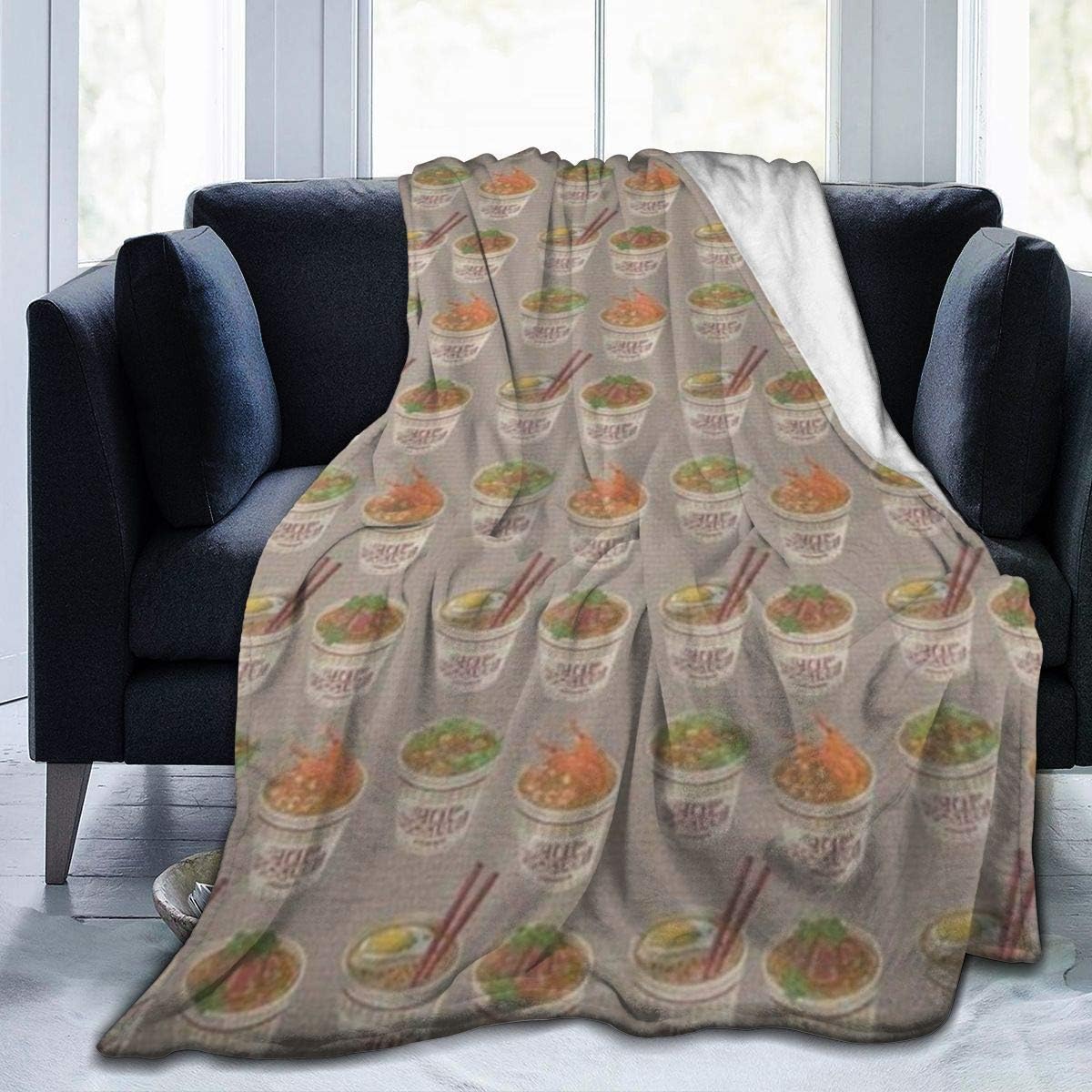 Egg Cup Noodle Ramen Print Flannel Travel Blankets Wearable Throw Large