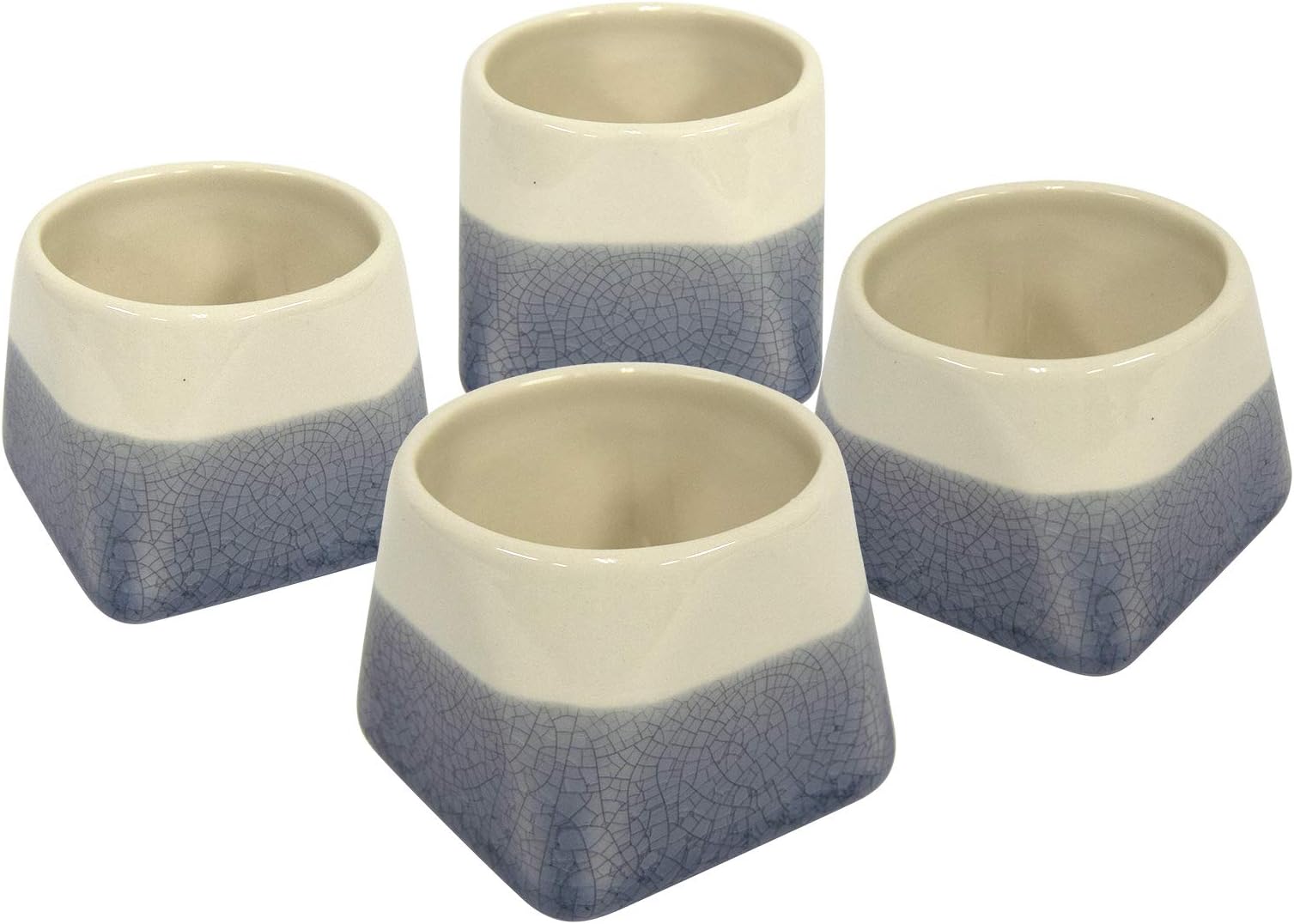 casaWare Crackled Glaze 5-Ounce Premium White Stoneware Tea Cup, Set of 4 (Slate Blue)