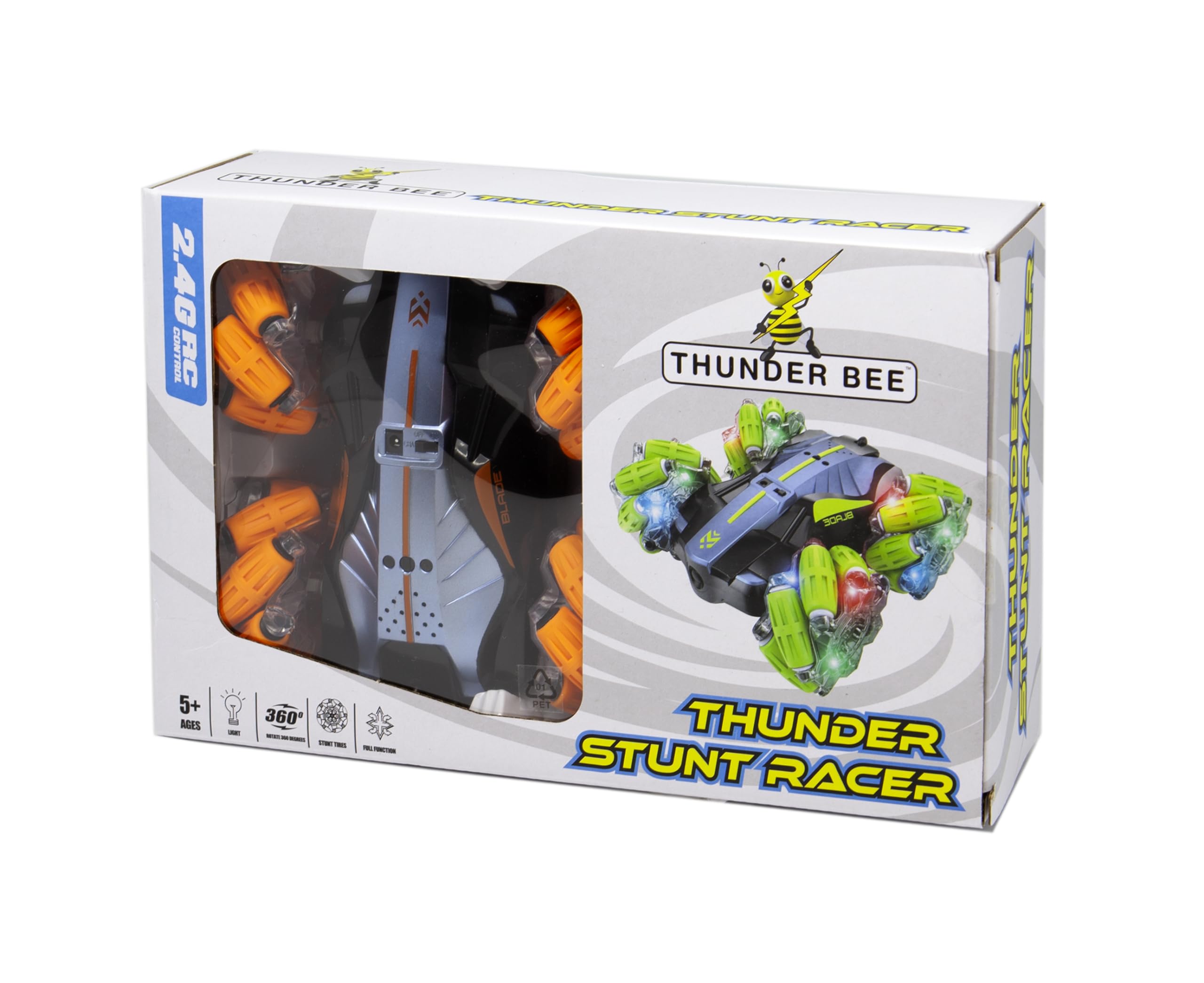 Buzz Toys Thunder Stunt Racer – 2.4GHz RC Car with 360° Spins, Drift & Flip Stunts, High-Speed Remote Control Vehicle for Kids Ages 5+