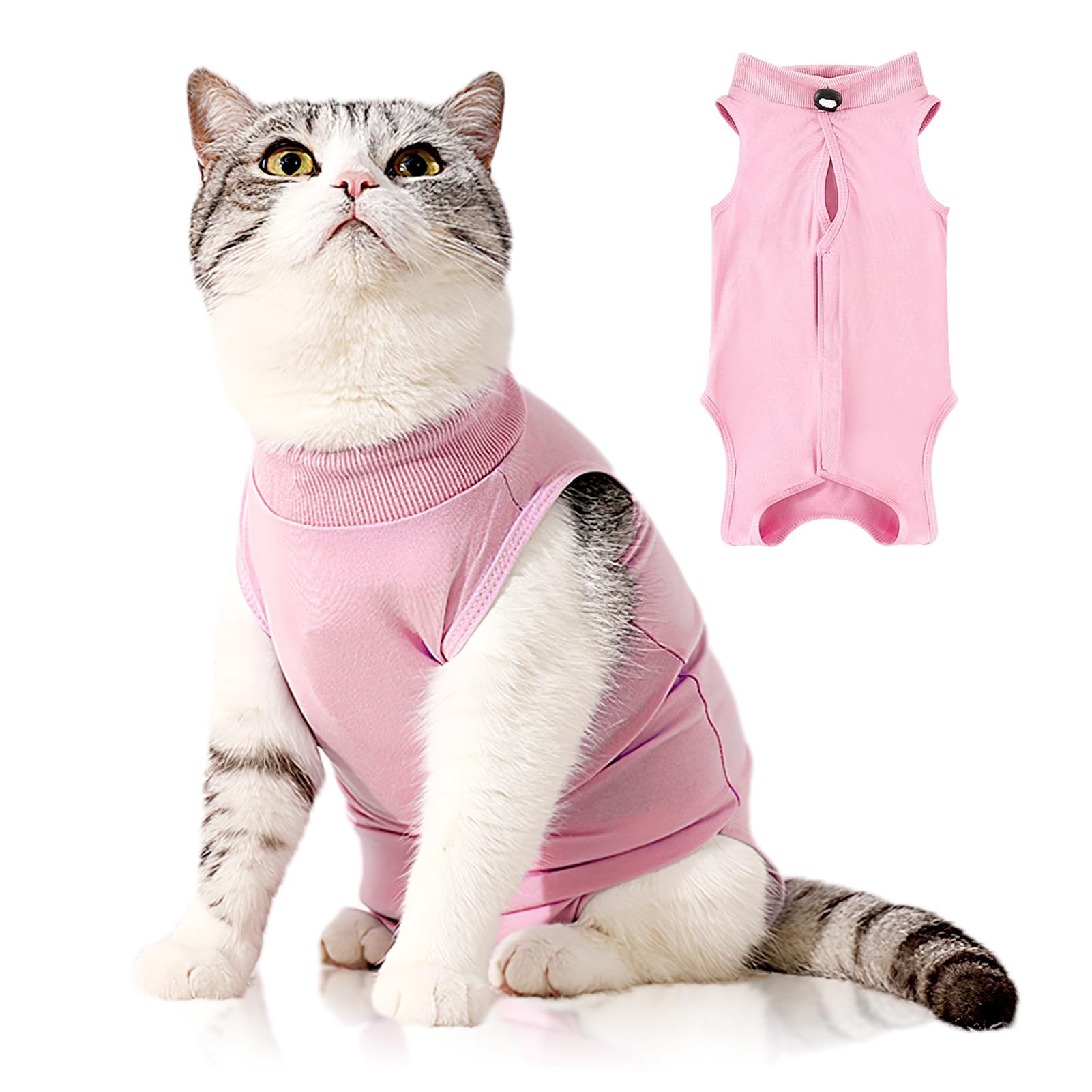 Plimbin Cat Recovery Suit Post Surgery Bodysuit for Cats, Anti-Lick Pet Vest for Kitten Spaying, Professional Recovery Suit for Abdominal Wounds or Skin Diseases (Pink, L)