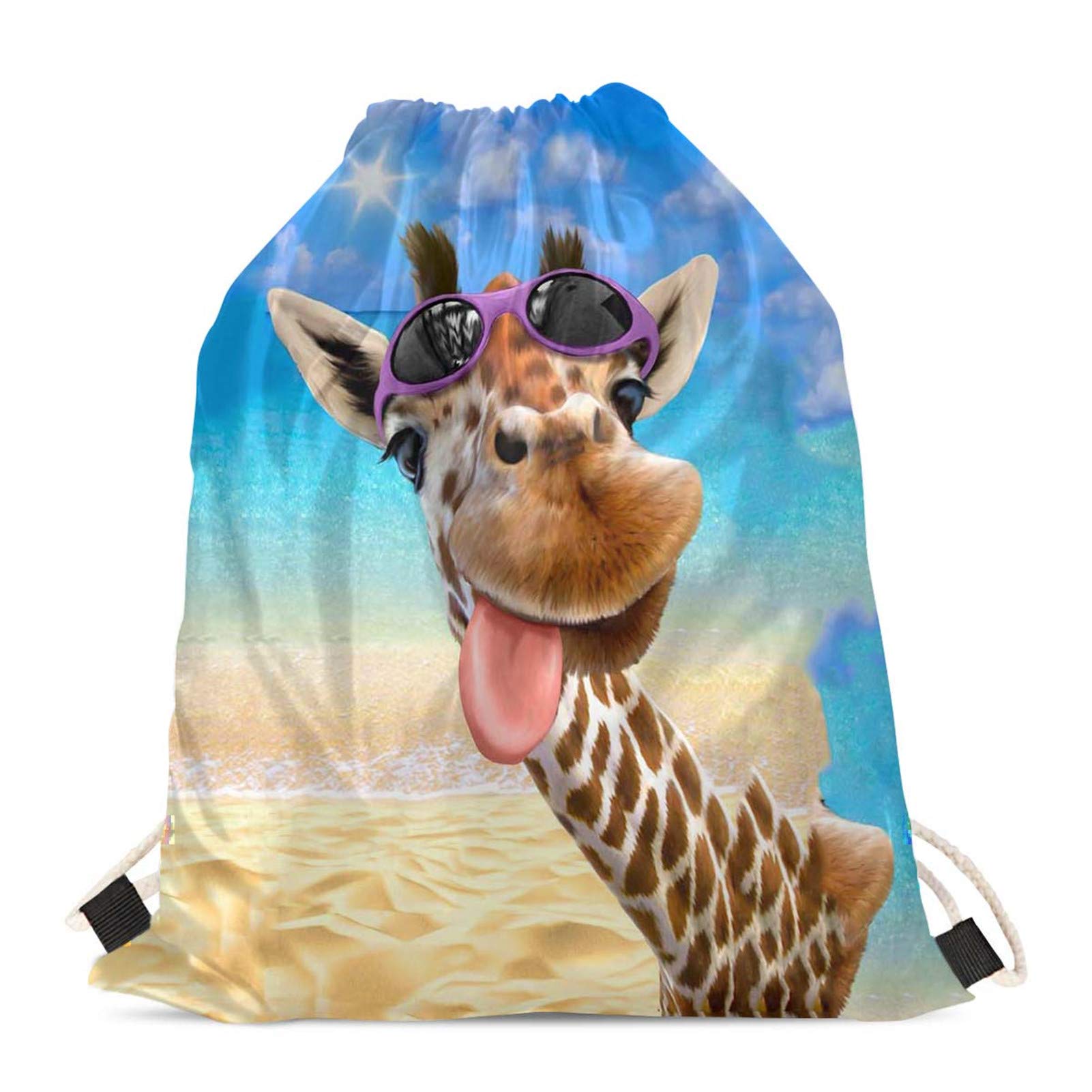 Belidome Funny Giraffe Drawstring Bag for Girls Women Durable Folding Sports Backpack