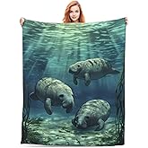 Cute Manatee Blanket Gifts for Women Manatee Lovers, Ocean Manatees Themed Throw Blankets, Soft Cozy Lightweight Plush Throws for Living Room Sofa Couch Home Decor 50x60in
