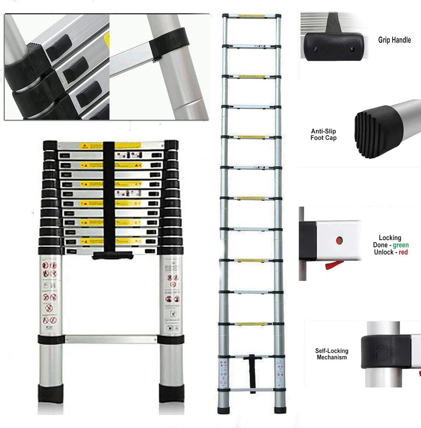 13.5FT Extra Strong Aluminum Telescoping Ladder, Newly Telescopic Extension Ladder, Strongest 430lbs Capacity: Electronics