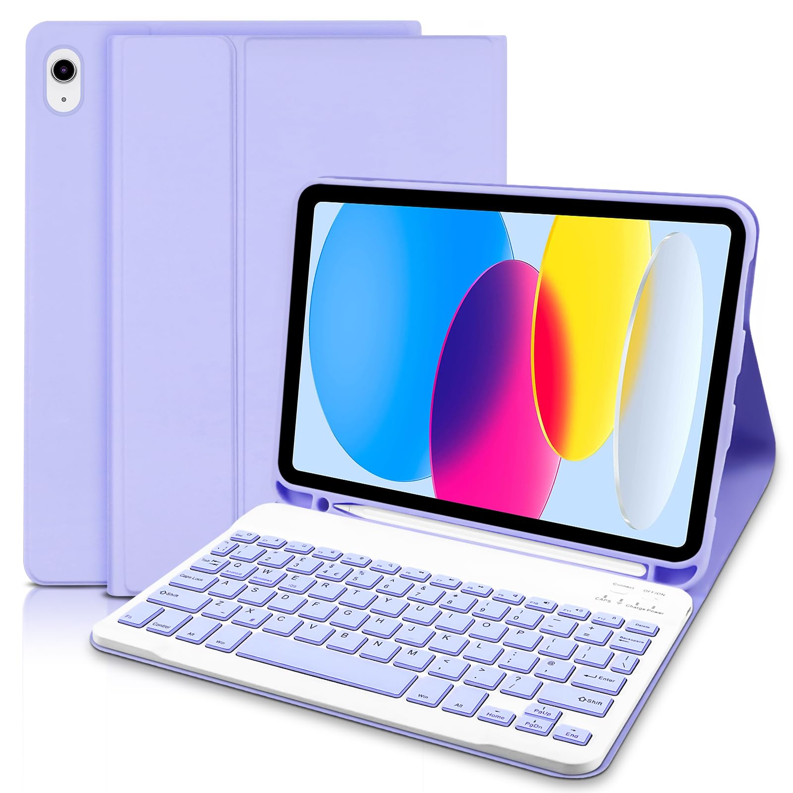 Lielax Keyboard Case for IPad A16 11th Generation 2025 11 inch & IPad 10th Generation 2022 10.9 inch - Magnetic Detachable Keyboard Cover with Pencil Holder for iPad 11/10 Gen，UK Layout-Purple