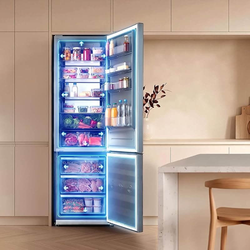 Frigorifero Combinato Total No Frost 405 L Bolero CoolMarket Combi 405WL Elite Inox D. Altezza 200 cm, Larghezza 60 cm, MetalFlex Cooling, Fresh Flex, Interno Elite Grey, Inox