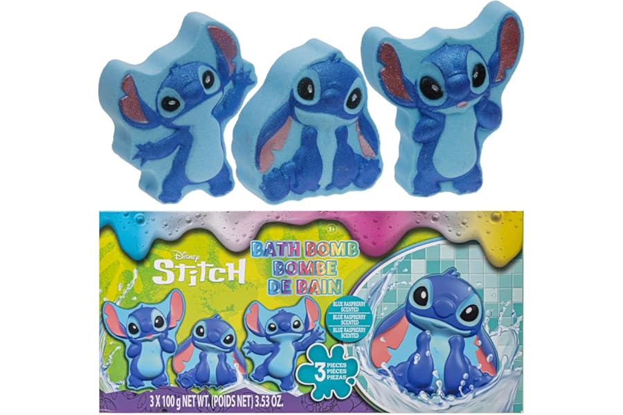 Stitch Bath Bombs for Kids, Fun Bright Rainbow Colors, Raspberry Scented for Kids, Ages 3+, by Townley Girl