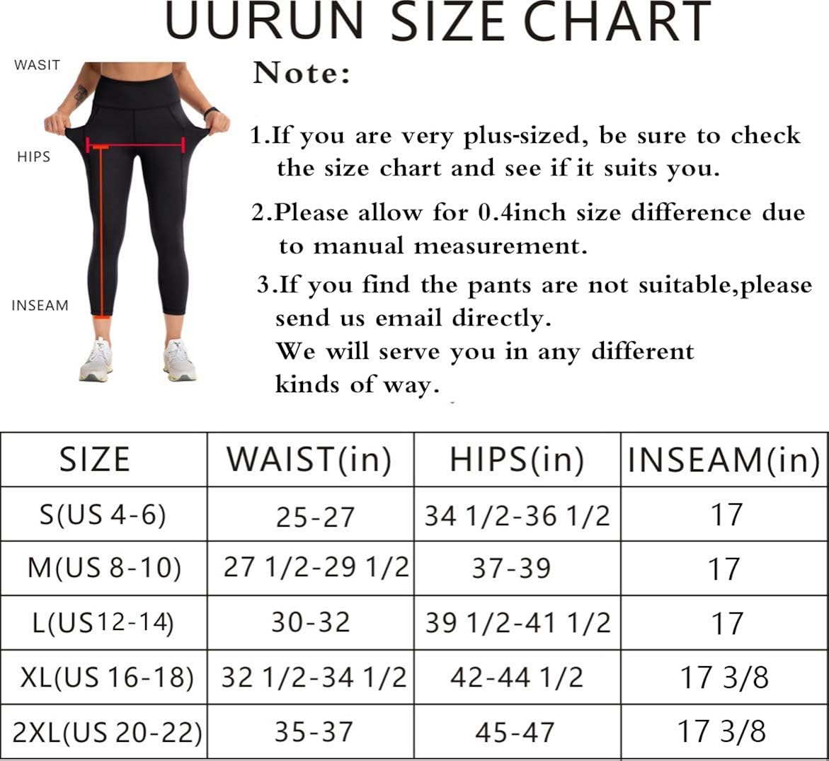 UURUN High Waist Yoga Pants Capri Workout Running Leggings with Pockets - Non-See-Through Fabric: Clothing