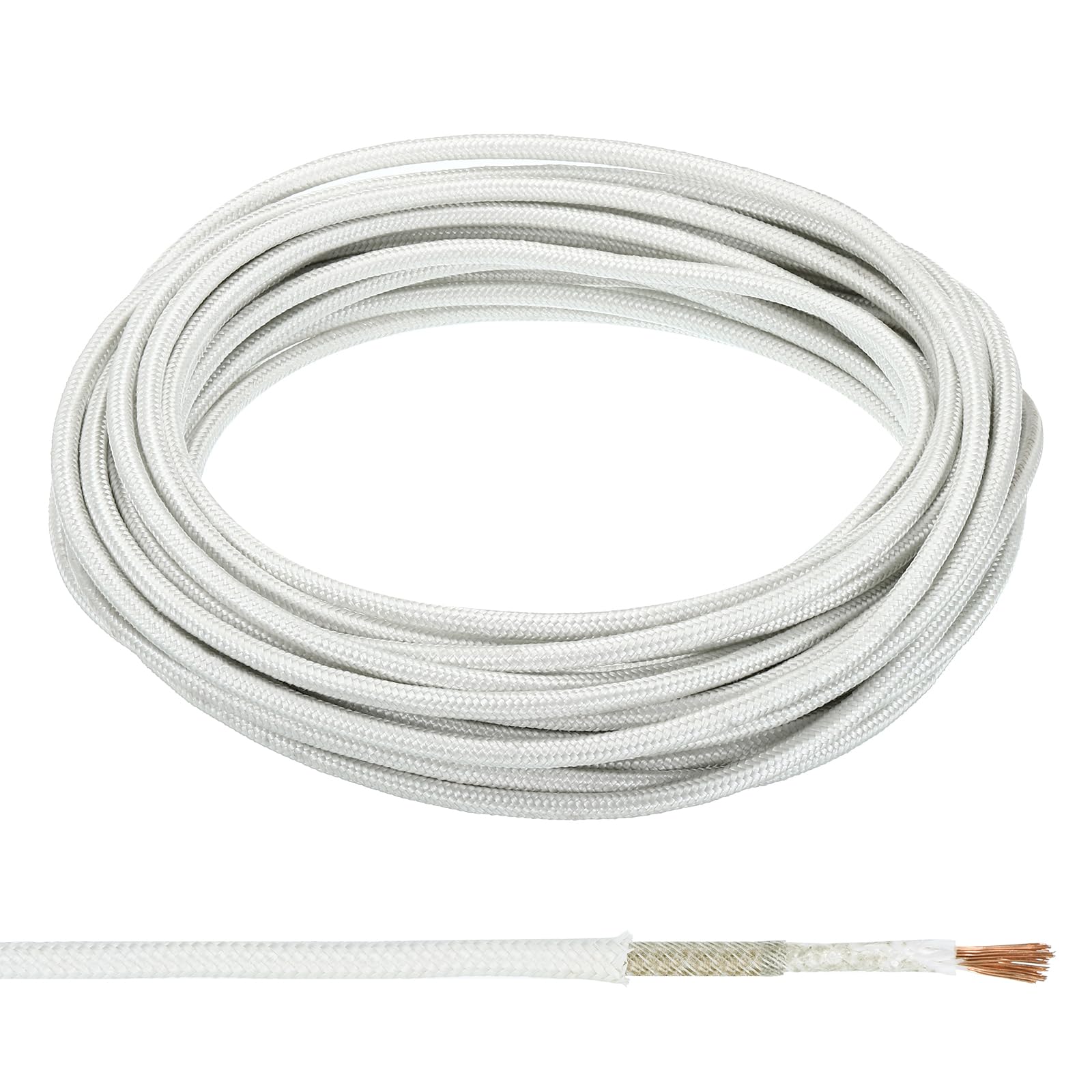 PATIKIL 39.4Ft 9AWG High Temperature Wire, -60-350 Degrees Celsius Mica Glass Fiber Electronic Wire Insulated Heat Resistant Electronical Flexible Cable for Lamp Boiler Heater, White