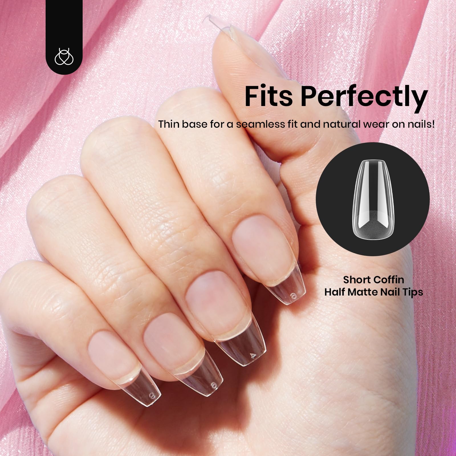 Beetles Gel Nail Tips Short Coffin Pre-Etched Nail Tips, 12 Sizes 288 Pcs Full Cover Soft Tips Half Matte False Nails Clear Acrylic Glue on Nails Extension DIY Manicure Gifts for Women - Image 5