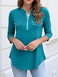 Halife Three Quarter Sleeve Tops Woman V Neck