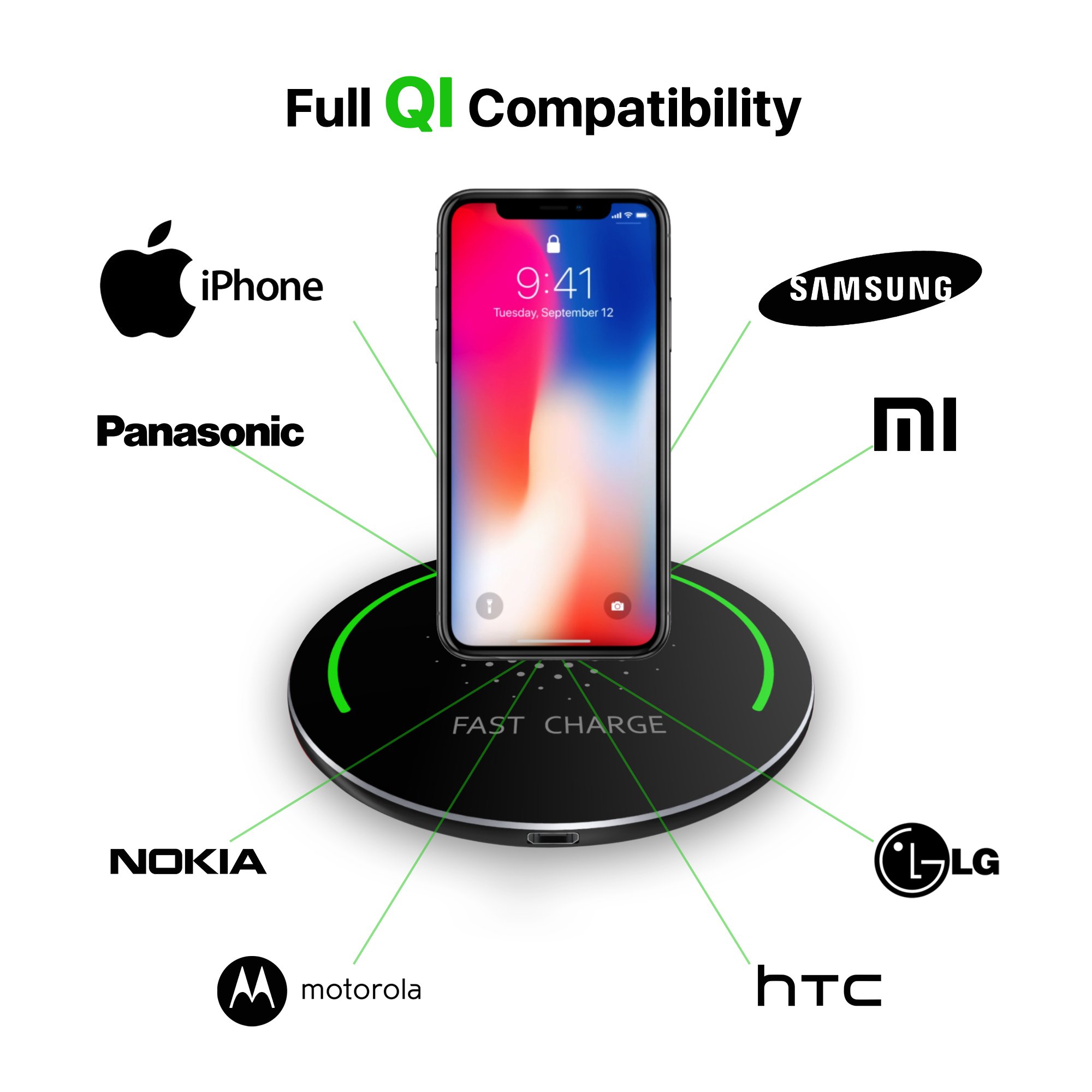 QI Wireless Charger for Samsung - S9/S9+/S8/S8+/S7/Note8 and More, Wireless Charger iPhone X, iPhone 8/8 Plus, Fast Wireless Charger (AC Adapter not Included)