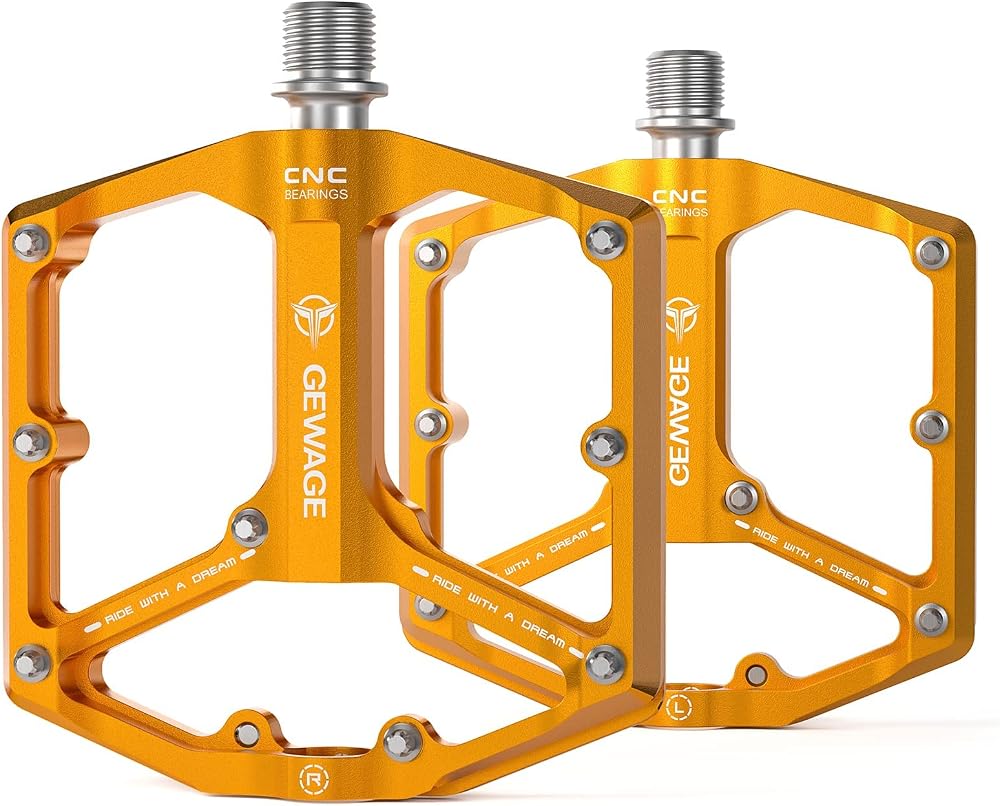 GEWAGE 3 Bearings Flat Pedals 9/16 CNC Aluminum Orange Road Mountain