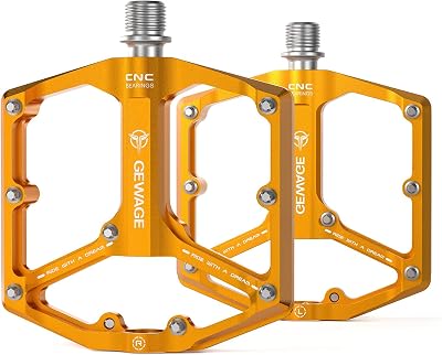 GEWAGE 3 Bearings Flat Pedals 9/16 CNC Aluminum Orange Road Mountain