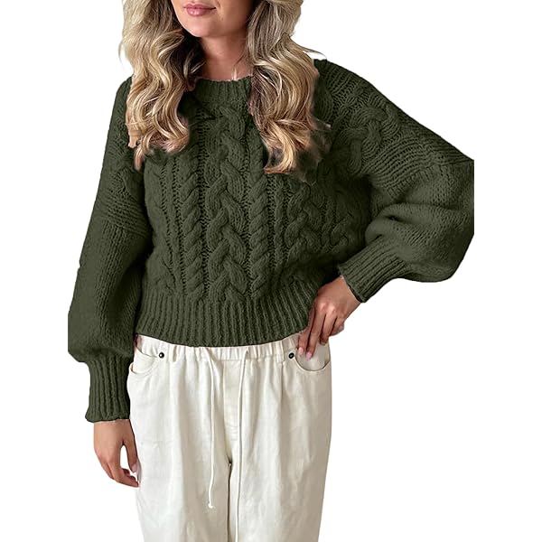 Women's Y2K Cable Knit Sweaters Chunky Long Sleeve Crewneck