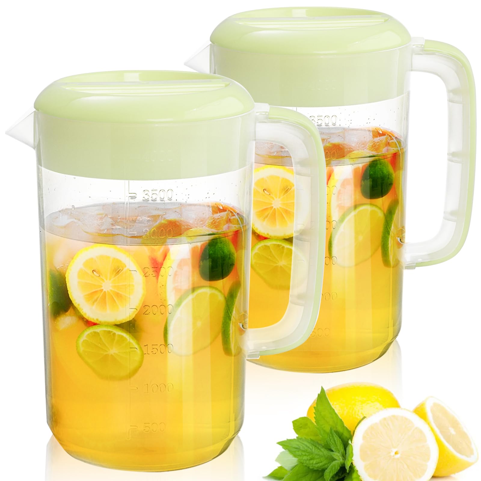 Photo 1 of Jucoan 2 Pack 1 Gallon Plastic Pitcher with Lid, Clear Ice Tea Pitcher for Fridge, Large Water Carafe Jug Beverage Pitcher with 3 Position Pour Spout Lid, Handle,Scale for Home, Party