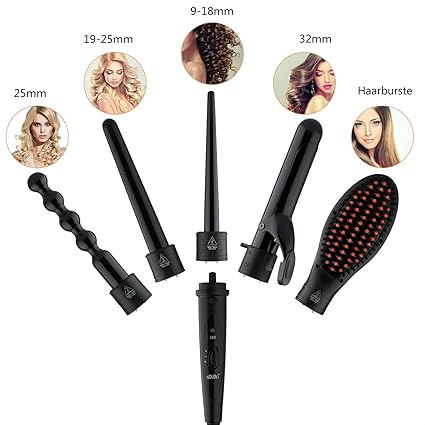 ROMEKER Lockenstab 5 in 1 Curler Haare Locken Curly Hair Curling Iron Keramikbeschichtung Multifunktions Austauschbare Locken