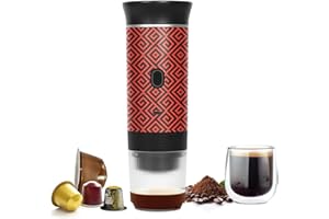 HX HECLX Portable Coffee Maker for Travel, Battery Powered Portable Electric Espresso Machine for Camping, Rechargeable Coffee Maker Self Heating with Ground Coffee & Capsule for RV, Hiking (Red mix Black)