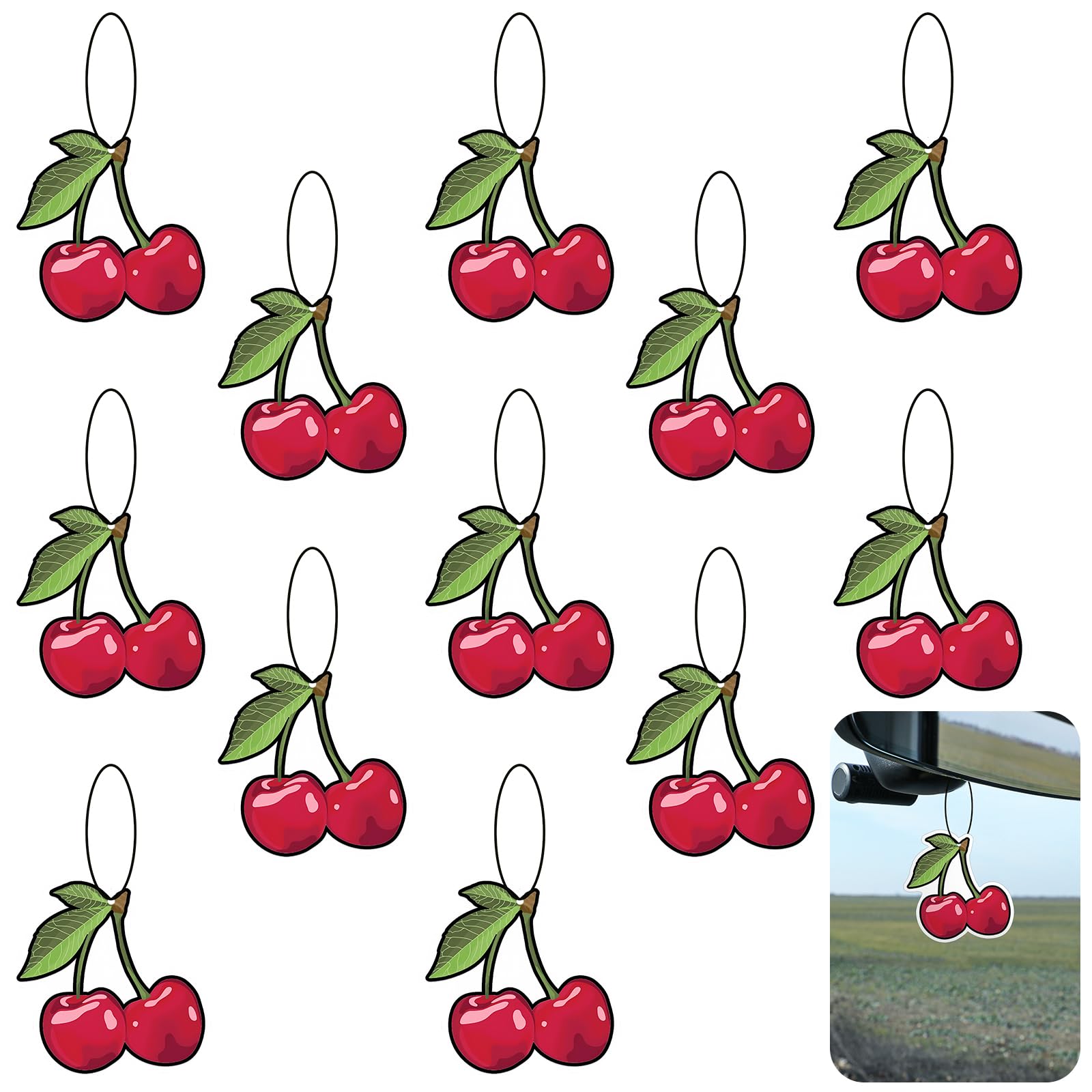 Photo 1 of Dansib 12 Pcs Cherry Air Freshener for Car Cute Car Mirror Hanging Accessories Long Lasting Scented Cherry Air Freshener Ornaments Gifts Decor