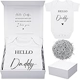 Shyyween 4 Pcs Pregnancy Announcement for Husband, Hello Daddy Baby Bodysuit, Hello Daddy Pregnancy Reveal Card Baby Reveal Gift Box Surprise Baby Announcement Gifts Set for Husband Partner