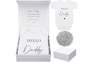 Shyyween 4 Pcs Pregnancy Announcement for Husband, Hello Daddy Baby Bodysuit, Hello Daddy Pregnancy Reveal Card Baby Reveal Gift Box Surprise Baby Announcement Gifts Set for Husband Partner