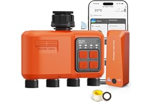XINFUTURE Smart WiFi Sprinkler Timer 4 Zone,WiFi Water Timer for Garden Hose with 984 FT Range,APP & Remote Control,Alexa & Google Voice Compatible,Rain Delay, Manual Mode Sprinkler System