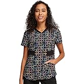 Infinity Contemporary Women's V-Neck Print Scrub Top with 2 Pockets, Back Princess Seams, Shirttail Hem & Side Vents - CK771