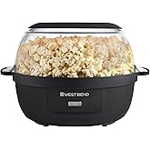 West Bend Stir Crazy Hot Oil Popcorn Popper, Popcorn Maker Machine with Large Serving Bowl Lid and Stirring Rod, 6 Qt, Black