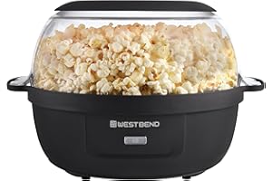 West Bend Stir Crazy Hot Oil Popcorn Popper, Popcorn Maker Machine with Large Serving Bowl Lid and Stirring Rod, 6 Qt, Black