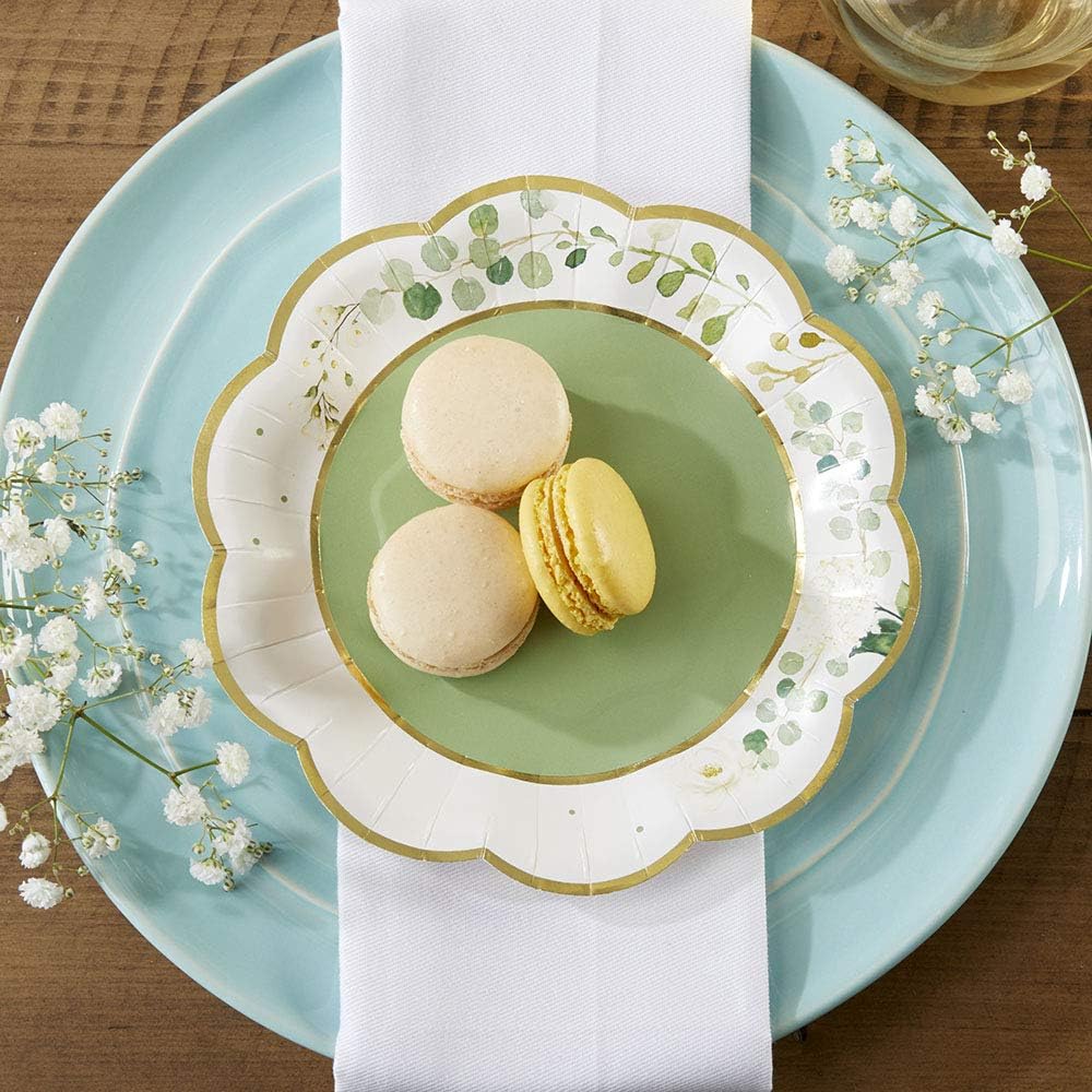 Kate Aspen Botanical Garden 7 Premium Paper (Set of 16) Decorative Plates, 7 Inch, Green