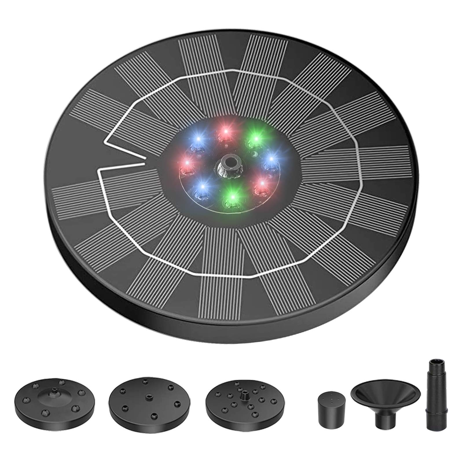 Solar Outdoor Fountains Pump, Solar Water Feature Complete With Led Lights, Solar Bird Bath Fountain With 6 Nozzles, Floating Solar Pond Pump For Garden, Pond, Pool, Water Cycling And Fish Tank(Color)