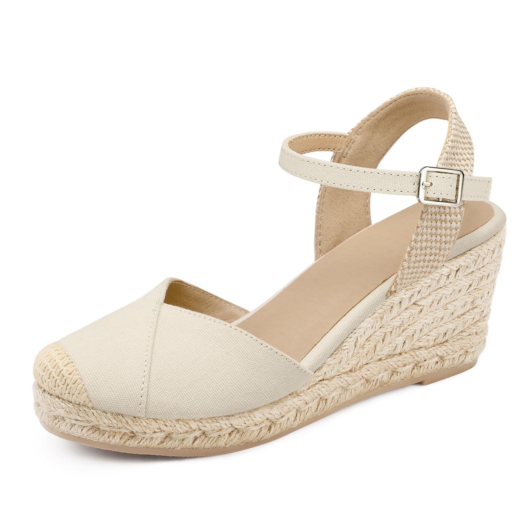 Qonetic Women's Closed Toe Platform Sandals Summer Buckle Ankle Strap Espadrilles Wedge Sandals Image