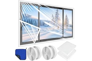 SUCCULENTLOVERS 2Sets 47 x 63 Inch Winter Window Insulation Kit, Cuttable Plastic Insulated Window Covering for Winterizing,Winter Insulation Transparent Film with Adhesive Straps & Towel for Windows To Keep Cold Out