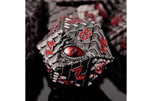 HANDAN Dragon Eye Metal Dice Set - 7 Pcs Dragon Scale Metallic Dice, Gift Box for Dungeons & Dragons Tabletop Game (Black Dragon Scale & Red Eye)