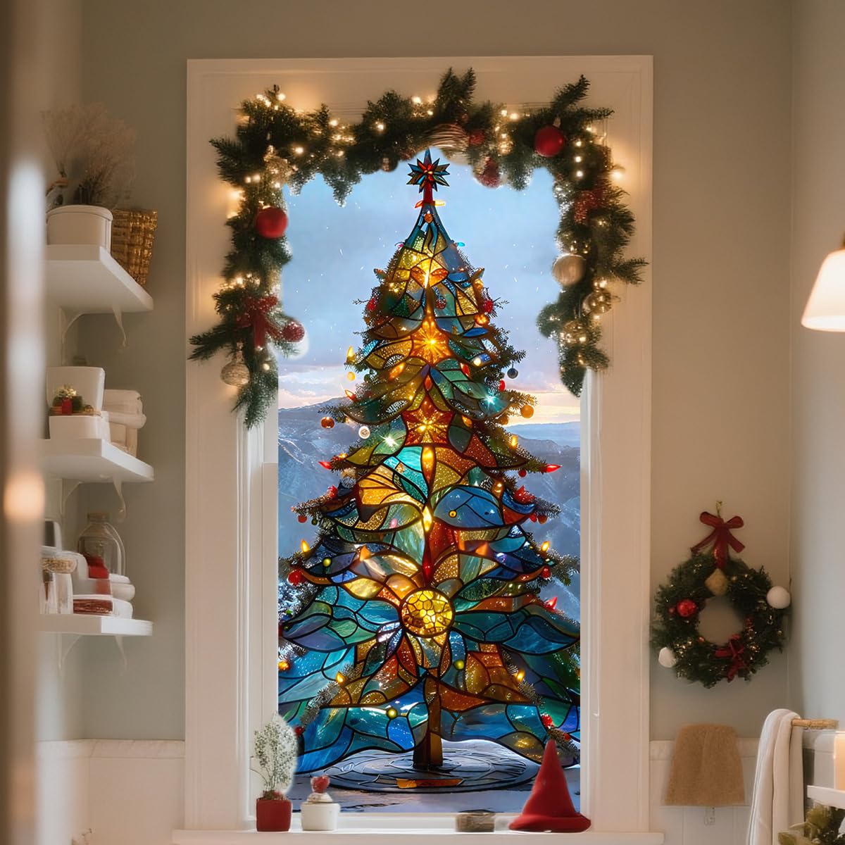 Photo 1 of ****FINAL SALE NOT RETURNS****POOR CUALITY 
Mirabuy Christmas Tree Window Privacy Film, Holiday Blocking Static Window Clings, 39.37 x 17.71 inches