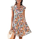 CUPSHE Women's Ruffle Floral Summer Dress 2025 V Neck Flutter Sleeve Smocked Casual Sundress Holiday Beach Mini Dress